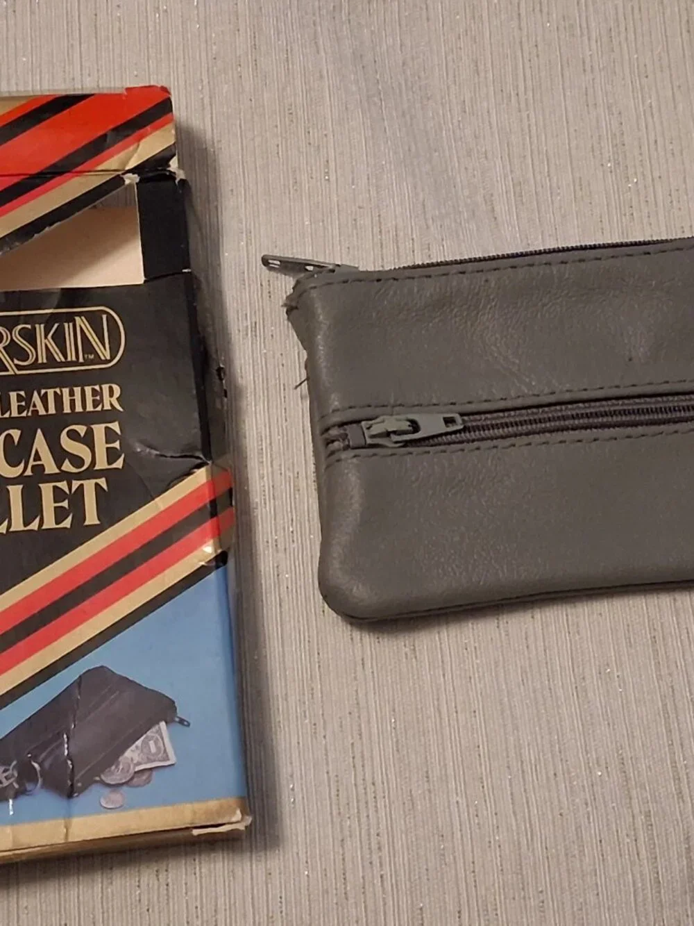 1987 Vintage Card Case Practical Card Key Holder Leather Wallet Gray Superskin